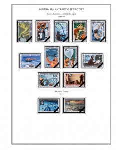 COLOR PRINTED AUSTRALIAN ANTARCTIC 1957-2024 STAMP ALBUM PAGES (52 illus. pages)