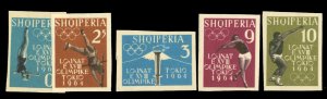 Albania #616-620 Cat$50, 1964 Tokyo Olympics, imperf. set of four, never hinged