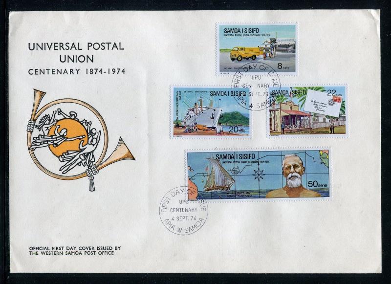 Samoa FDC UPU-100, 1974: William Willis Raft : Karte, Schiff x28841