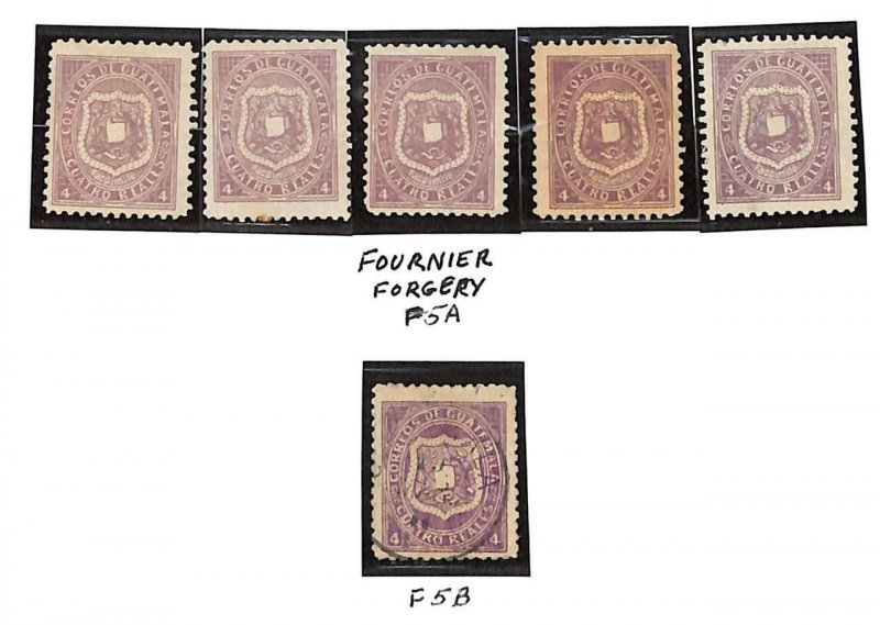 GUATEMALA #5 FOURNIER FORGERY UNUSED & USED STAMP GROUPING (x6) (1873)