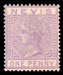 Nevis #22 Cat$125, 1882 1p violet, unused without gum