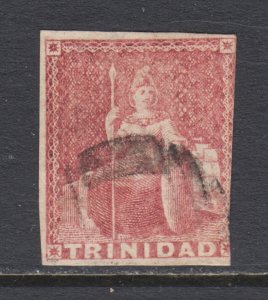 Trinidad Sc 6, SG 12, used 1857 1p brown red Britannia, imperf, 3 margins, sound