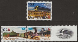 Chile 2001, Scott 1379-1380, 150th Anniversary Chilean Railroads, with label