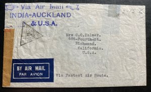 1941 Bahrain Airmail Censored Cover To Richmond CA USA Via Indian Auckland