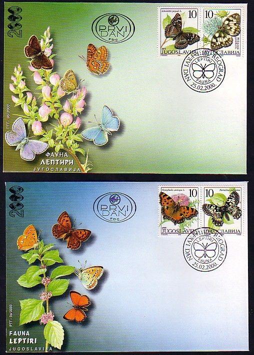 Yugoslavia, Scott cat. 2478 A-D. Butterflies issue on 2 First day covers. ^