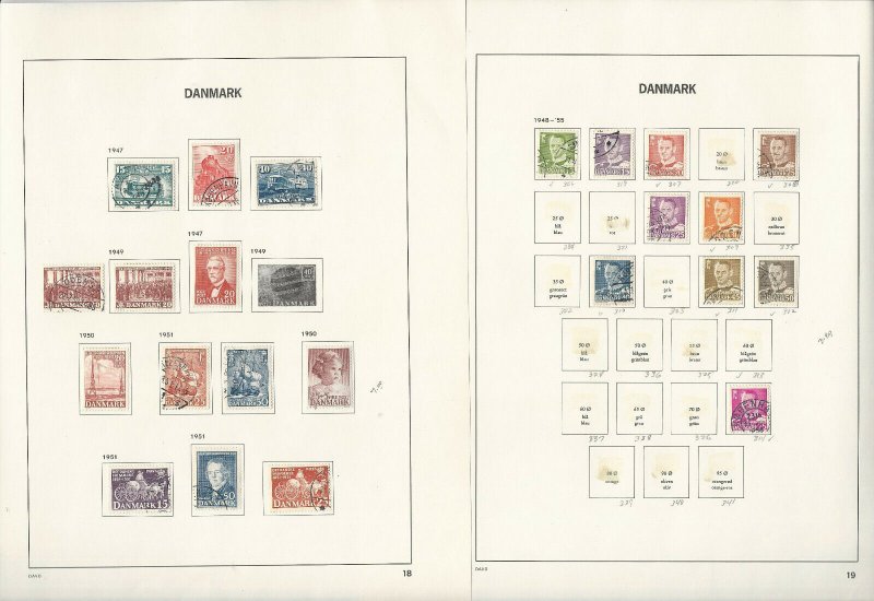Denmark Stamp Collection on 16 Davo Pages, 1921-1960, JFZ