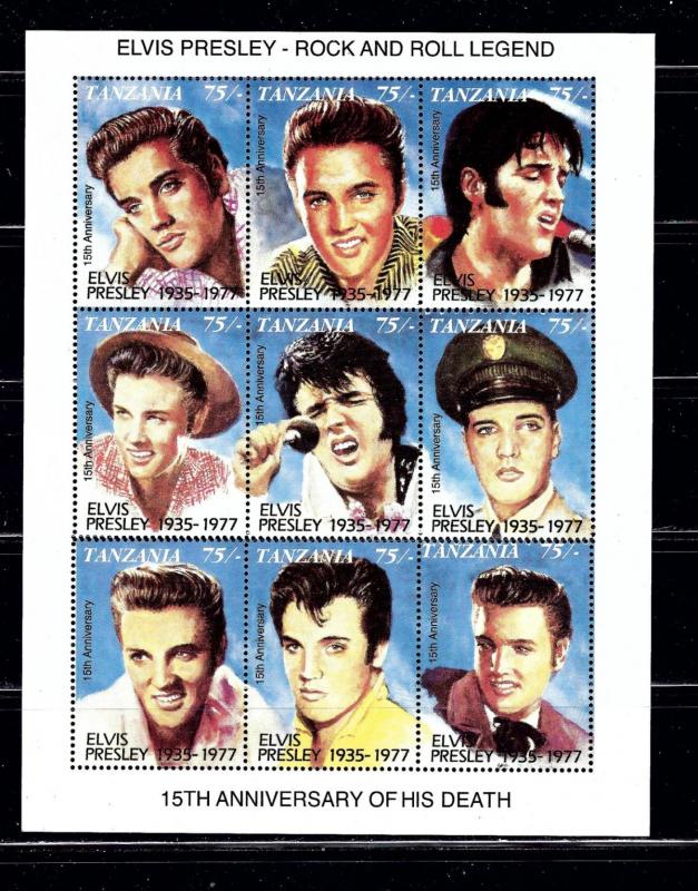 Tanzania 808 MNH 1992 Elvis Presley sheet of 9