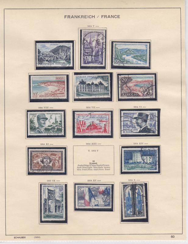 France 1954 Used Stamps On 2 Pages Ref: R6486