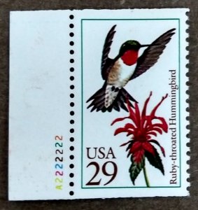 United States #2642 29₵ Ruby-throated Hummingbird plate #A222222 MNH (1992)
