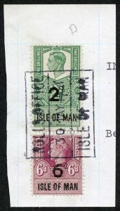 Isle of Man KGVI 2/- and 6d Key Plate Type Revenues CDS on Piece