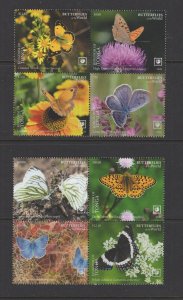 Tonga #1416-17 (2020 Butterflies set in 2 blocks of four) VFMNH CV $141.50