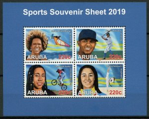 Aruba Sports Stamps 2019 MNH Windsurfing Baseball Taekwondo Motocross 4v M/S