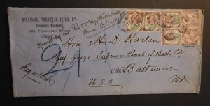 1889 Registered Britain Cover London to Baltimore MD USA Steamship Managers