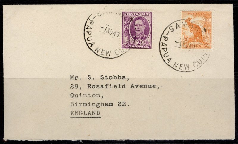 GVI AUS USED in Papua New Guinea, 1949 cover with double franking, SAMARAI pmks