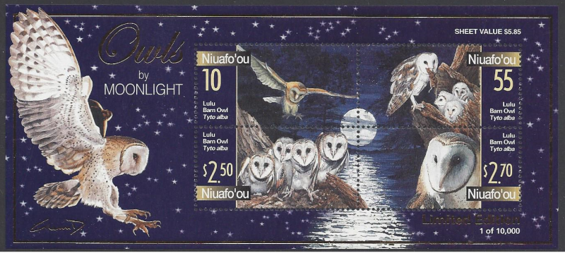 Niuafo'ou #238 MNH ss, owls, issued 2001