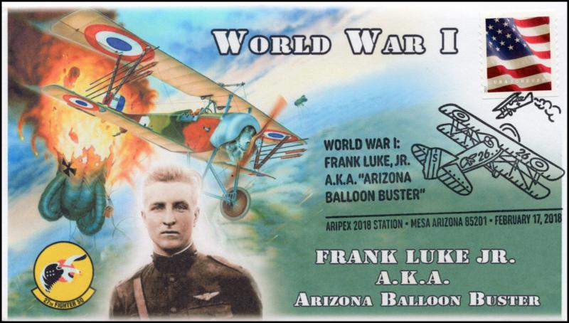 18-035, 2018, Frank Luke Jr.,  Pictorial Postmark, Event Cover, Mesa AZ 