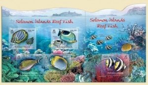 Solomon Islands - Reef Fish - 4 Stamp Sheet & Souvenir Sheet 19M-053