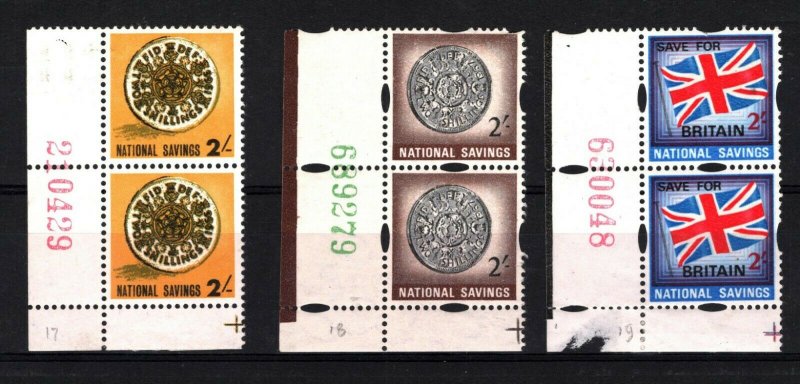 GB REVENUES National Savings Blocks of 2 {3} 2/- Very Scarce 1967-1968 1339a 