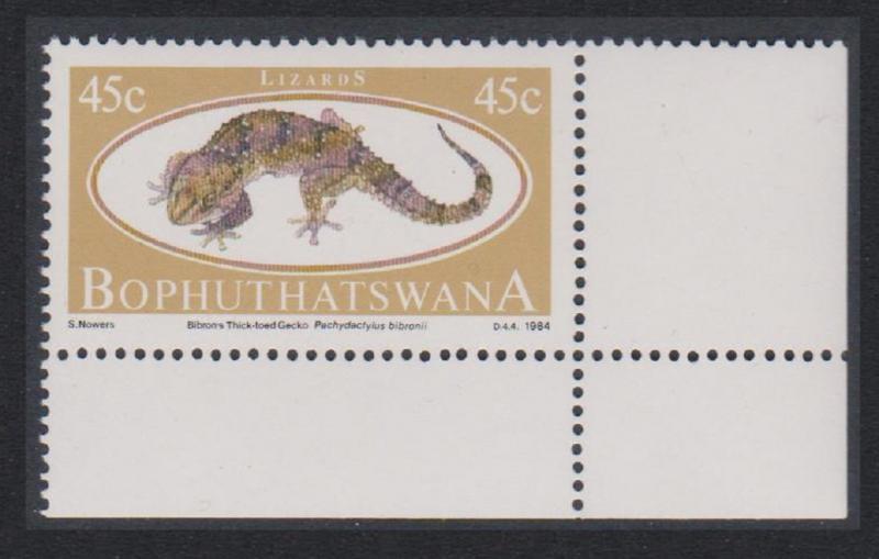 Bophuthatswana Bilbord's thick-toed Gecko Lizard 1v 45c Corner SG#153 SC#132