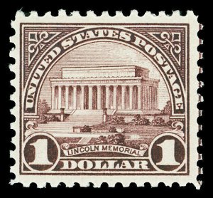 Scott 571 1923 $1.00 Lincoln Memorial Flat Plate Issue Mint VF OG NH Cat $75