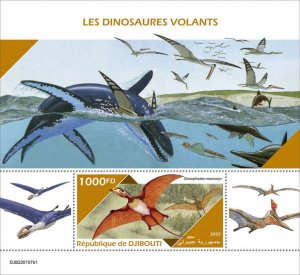 DJIBUTI - 2022 - Flying Dinosaurs - Perf Souv Sheet #1 - Mint Never Hinged