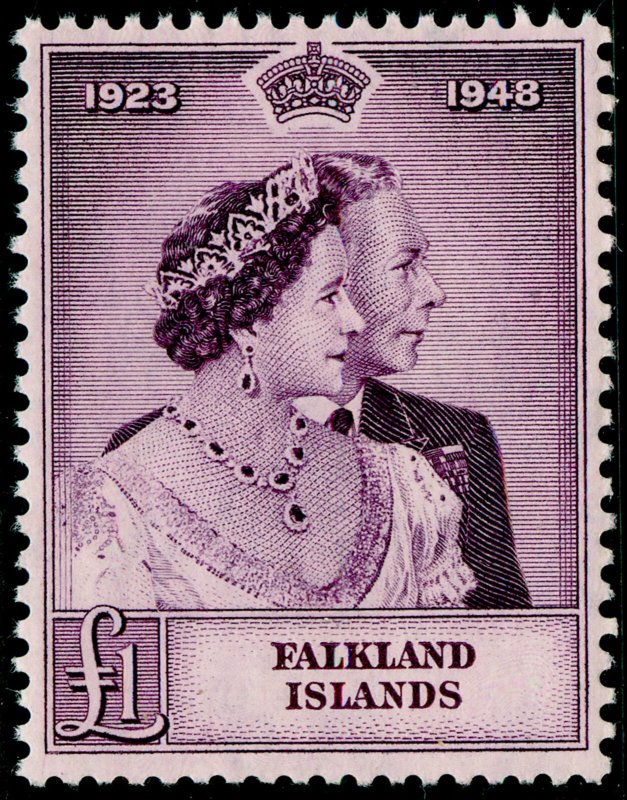 FALKLAND ISLANDS SG167, £1 mauve, LH MINT. Cat £90.