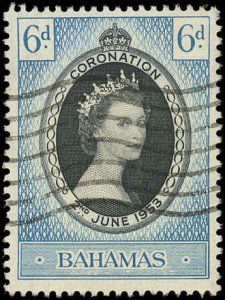 BAHAMAS Sc 157 USED - 1953 6p Queen Elizabeth II Coronation - Sound, No faults