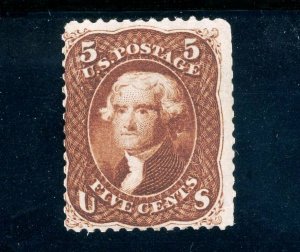 USAstamps Unused FVF US Series of 1861 Jefferson Scott 75 RG +Cert SCV $2000 