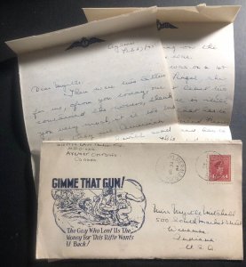 1945 Aylmer Canada Patriotic cover to Winamac IN USA Gimme That Gun Letter Enclo