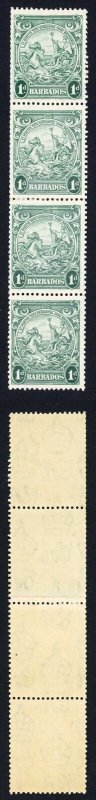 Barbados SG249b 1d Blue Green Perf 13.5 x 13 Coil Join Strip of Four U/M