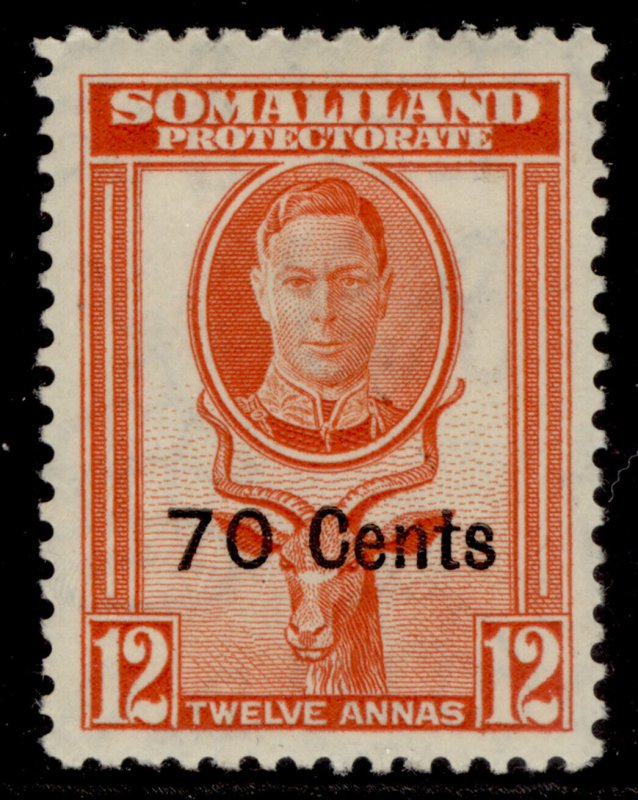SOMALILAND PROTECTORATE GVI SG131, 70c on 12a red-orange, M MINT.