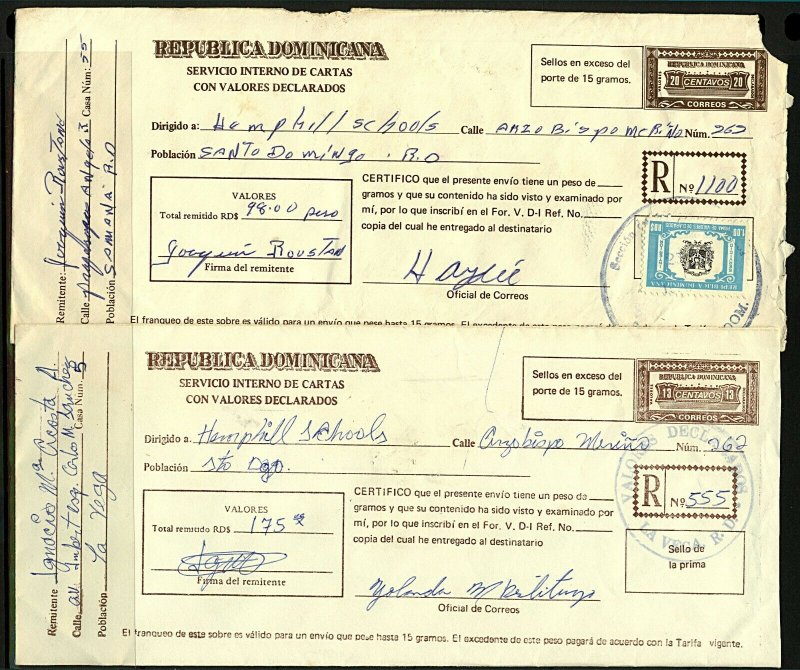 Dominican Republic 1990/2 trio of Registered covers with various rates, charges 