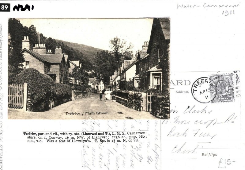 GB WALES Card Carnarvonshire Trefriw PPC Postcard 1911{samwells-covers}N291 