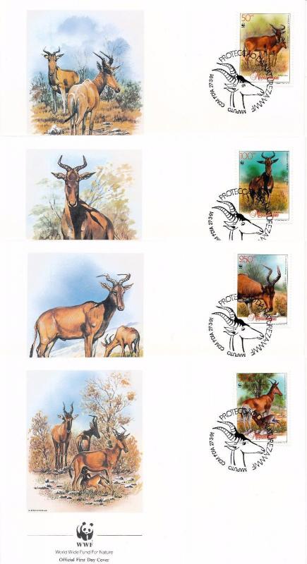 [54158] Mozambique 1991 Wild animals Mammals WWF Hartebeest FDC 4 covers