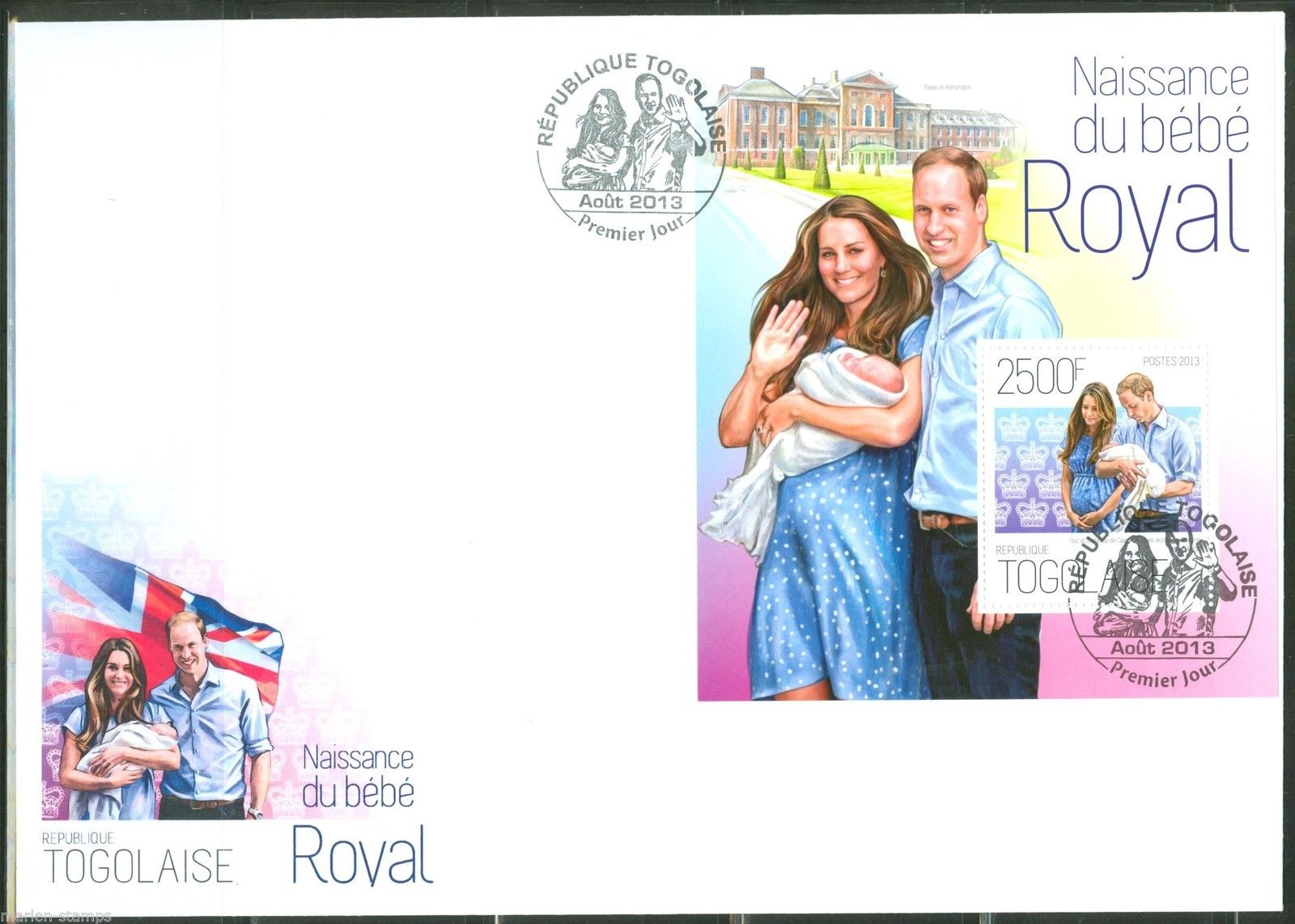 Togo 13 Birth Of Prince George With Prince William Kate S S Fdc Africa Togo Stamp Hipstamp
