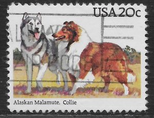 US #2100 20c Dogs - Alaskan Malamute, Collie