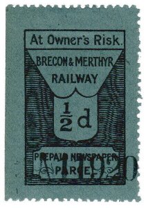 (I.B) Brecon & Merthyr Railway : Prepaid Newspaper Parcel ½d