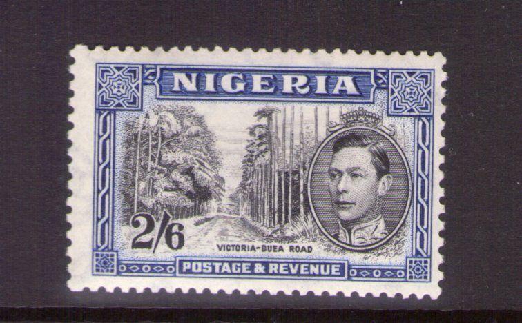 NIGERIA 1938 2/6 SG58 Black and blue 13x11.5 perf lightly hinged