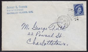 Canada - 1954 - Scott #341 - on 1957 cover - GRINDSTONE ISLAND P.Q. pmk