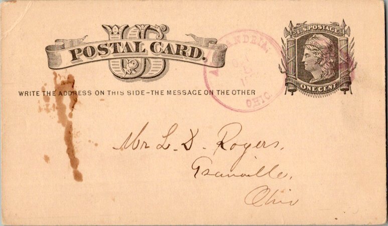 United States Ohio Alexandria 1881 violet serifed cds, target  Postal Card  S...