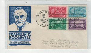 1946 PRESIDENT FRANKLIN ROOSEVELT 930/933 SET ON 1 FDC Anderson Blue Clean!