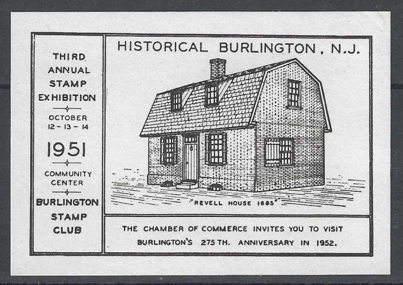 Burlington, N.J., Stamp Club, 1951, Third Annual Stamp Exhibition, Poster Stamp