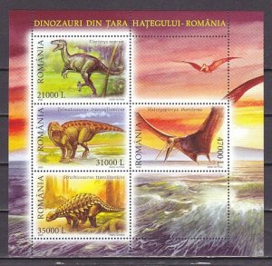 Romania, Scott cat. 4707-4710. Dinosaurs on a sheet of 4.