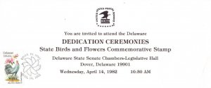 USPS 1st Day Ceremony Invitation FDC #1960 State Bird & Flower - Delaware 1982