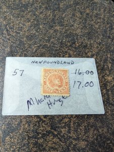 newfoundland #57 Mint with a hard Hinge