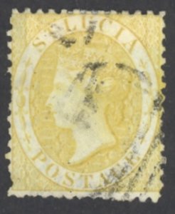 St. Lucia Sc# 8 Used 1864 4p yellow Queen Victoria