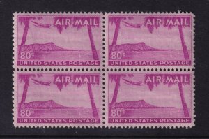 1952 Hawaii Diamondhead Sc C46 80c block of 4 MNH XF CV $18