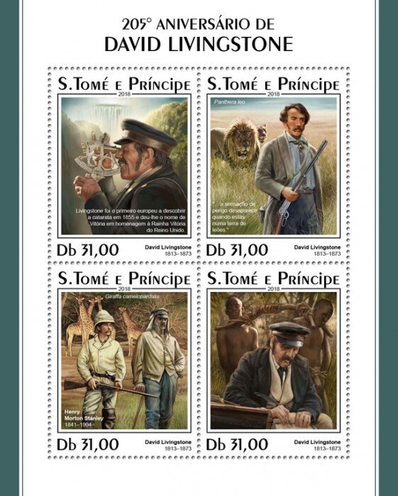 SAO TOME - 2018 - David Livingstone - Perf 4v Sheet - Mint Never Hinged