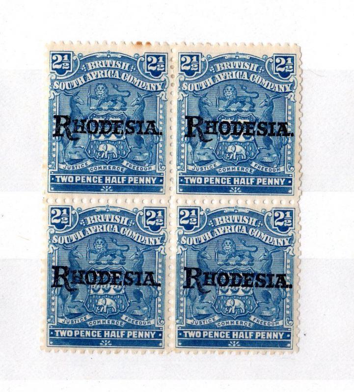 BSAC Rhodesia 1909 2 1/2d O/P Block of 4 Mint X5109