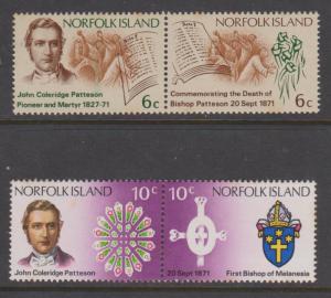 Norfolk Island 1971 John Coleridge Patteson Set Sc#144-147 MNH Pairs